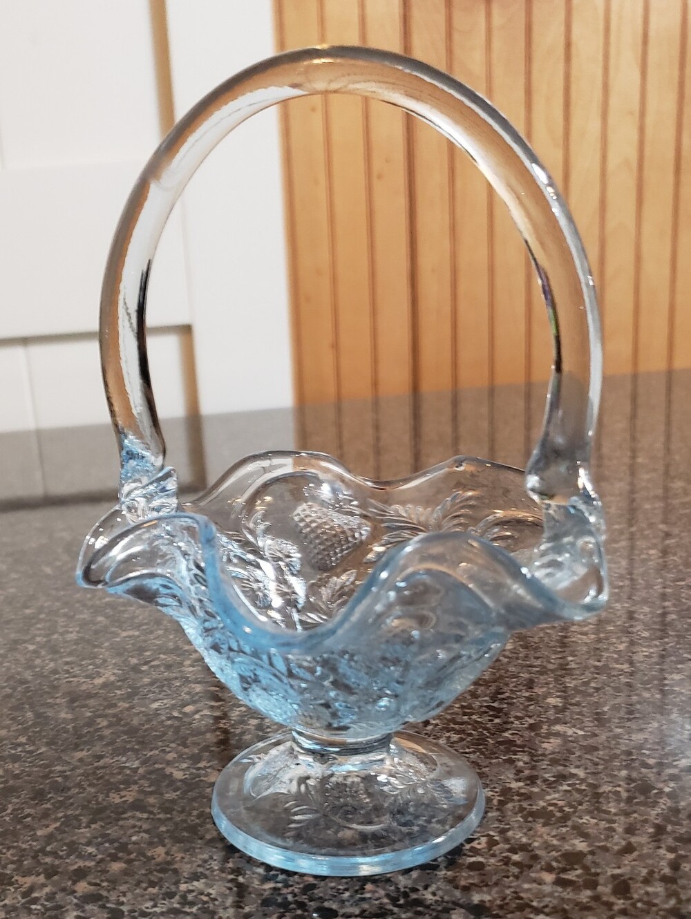 Fenton Vintage 80s Ice Blue Strawberry Pattern Basket
